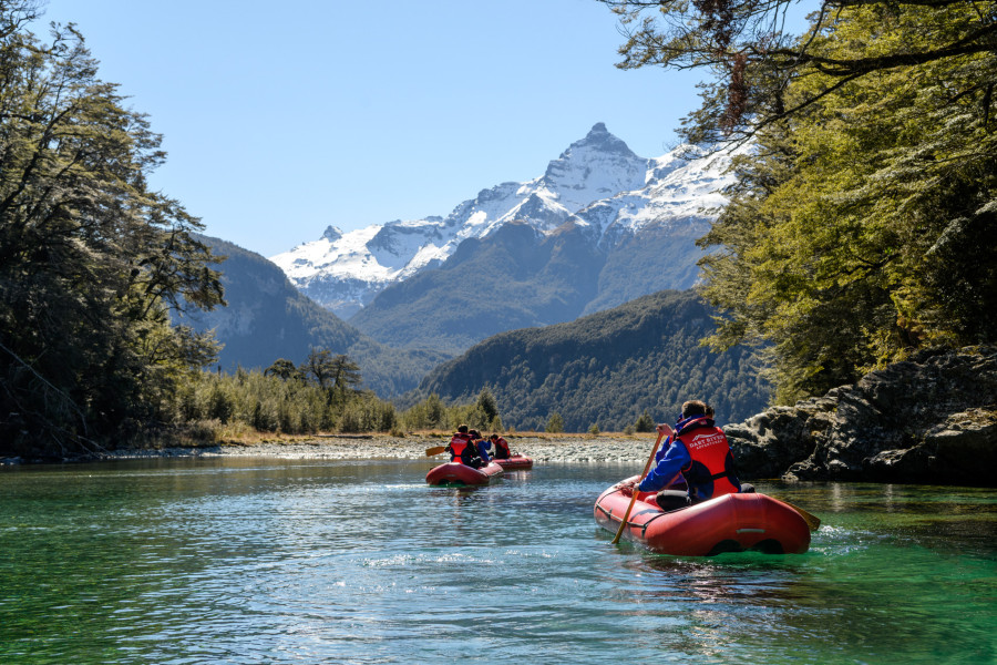 Funyak group exploring remote section of Dart River in Mount Aspiring National Park